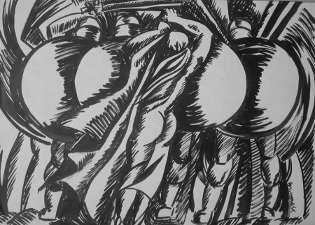 Vörös és fehér című szobor grafikája 